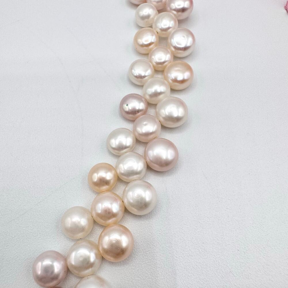 Layered Genuine Button Pearl Necklace Cream Peach Pink Wedding Season Bridal - Picture 8 of 15